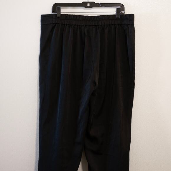 Nadine Merabi Darcie Black Satin Pajama Bottoms Feather Trim Lounge Sleep SZ XL - Picture 5 of 6